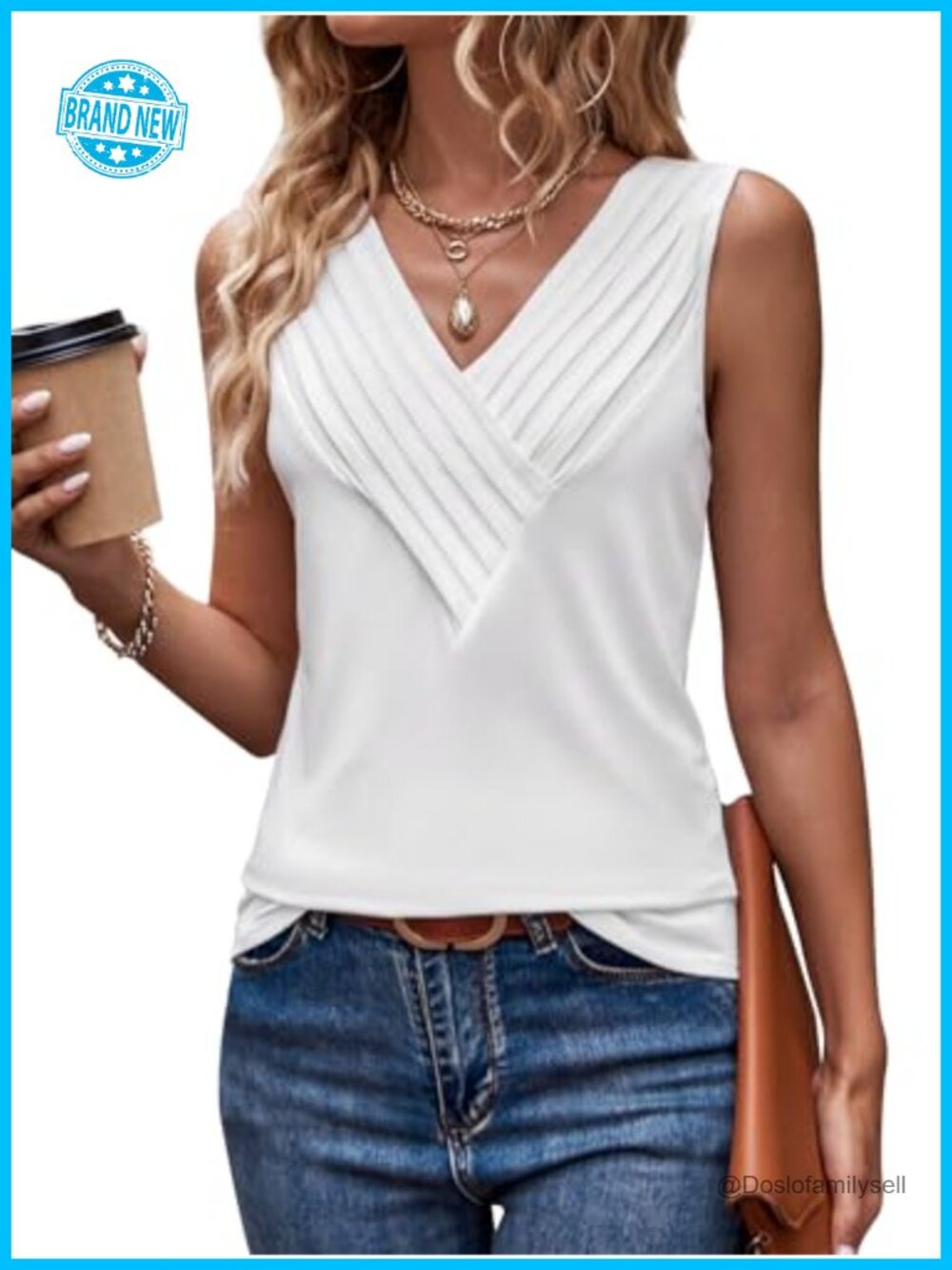 Women's Summer Tank Top V Neck Sleeveless Loose Fit Casual Blouse